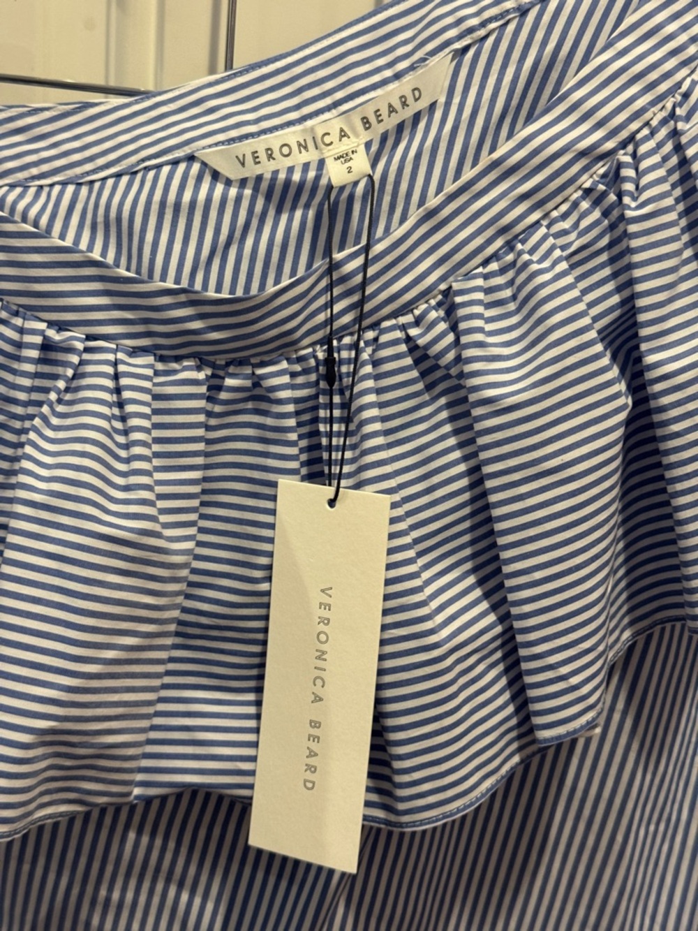NWT Veronica Beard Cruz Sleeveless Top Blue Striped Off-Shoulder Ruffle $275.00 - Picture 4 of 11